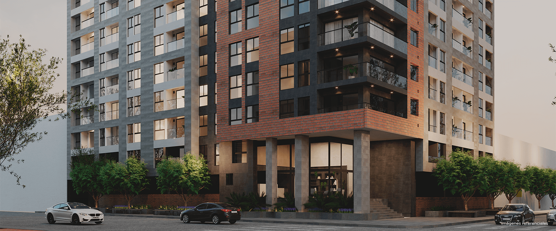 Fachada del Edificio Arequipa, un proyecto inmobiliario moderno de Actual Inmobiliaria