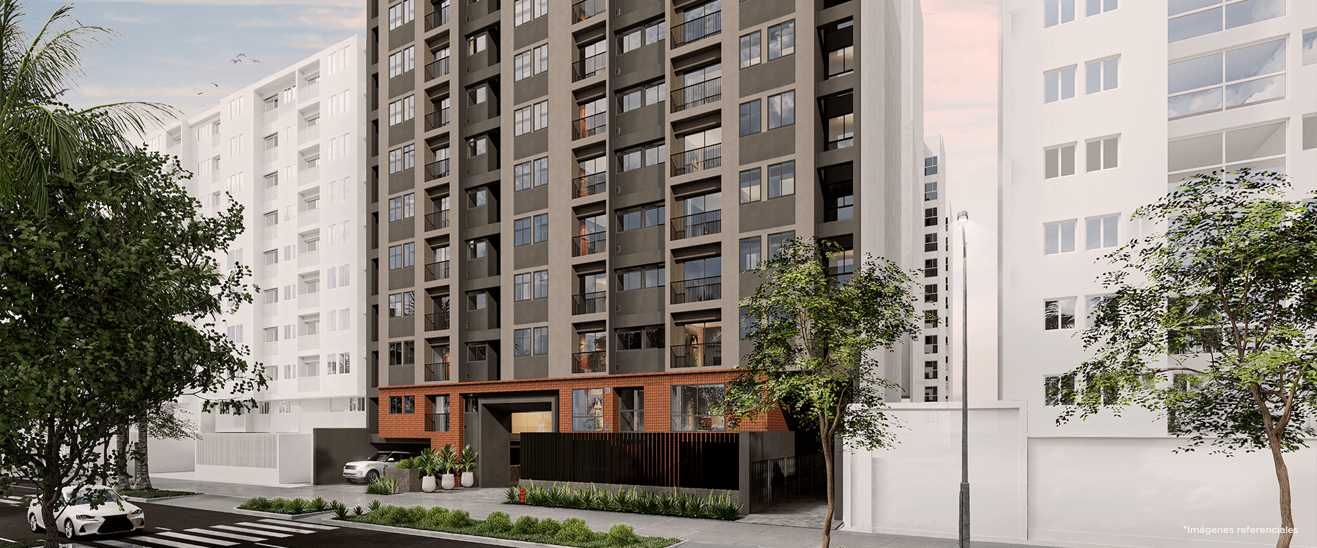 Vista exterior del Edificio Faisanes 343, parte de los proyectos inmobiliarios de Actual Inmobiliaria.