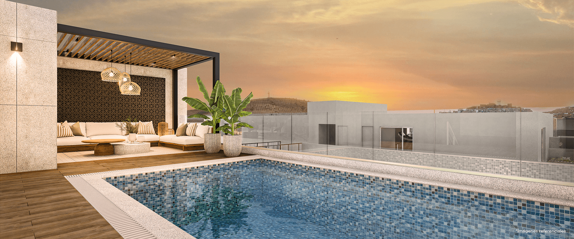 Piscina con terraza del Edificio Faisanes III, uno de los proyectos inmobiliarios de Actual Inmobiliaria.